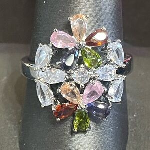 Colorful CZ Flower Ring